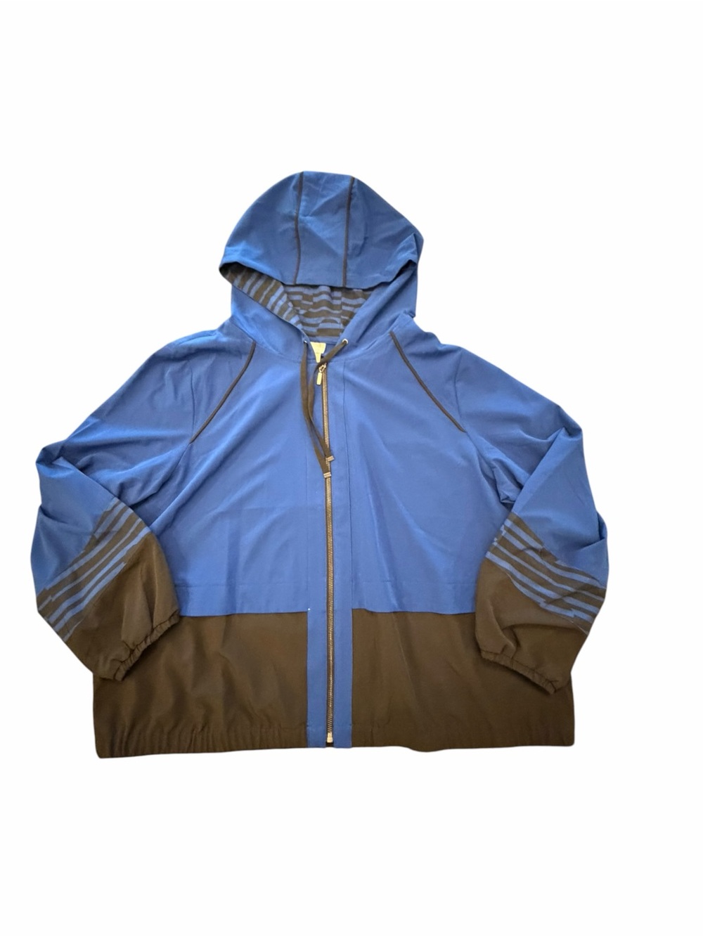 Chico's Zenergy Windbreaker Jacket Blue Black Colorblock Hooded Size 4 XXL New